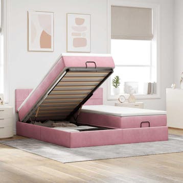 vidaXL Ottoman bed met matrassen 180x200cm fluweel roze, Verzenden, Nieuw
