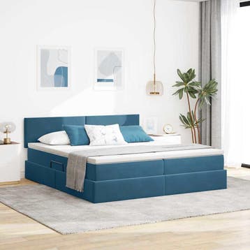 vidaXL LED opbergbed met matras Donkerblauw 200 x 200 cm, Verzenden