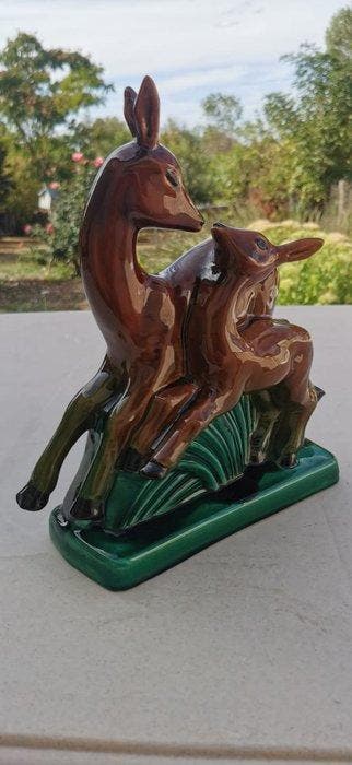 sculptuur, Biche et son faon – Sculpture animalière Art Déco