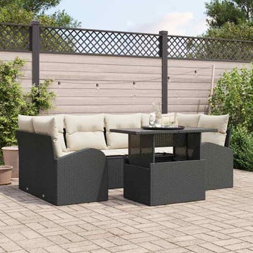 vidaXL Tuinbank Set 7 st Zwart Poly Riet, Tuin en Terras, Verzenden, Nieuw