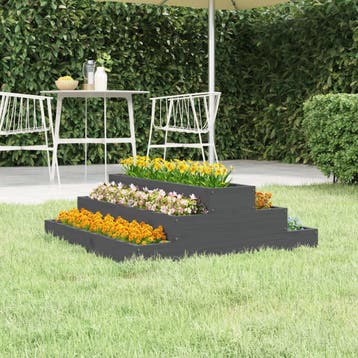 vidaXL Plantenbak 80x80x27 cm massief grenenhout grijs, Verzenden