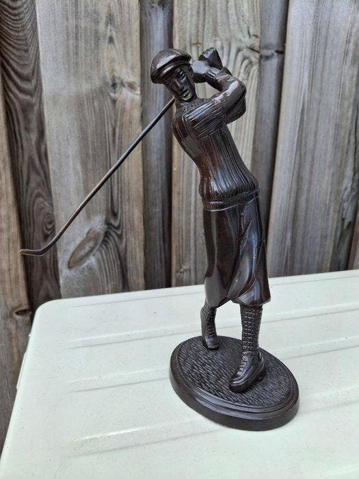 Beeld, Golfspeler - 23 cm - Gepatineerd brons - 1960, Antiquités & Art, Curiosités & Brocante