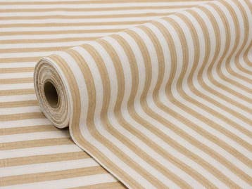 Stofferingstof met gestreept patroon geel oker en roomkleur