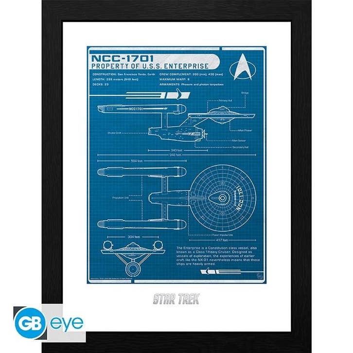 Star Trek USS Enterprise Plan Framed Print 30 x 40cm, Verzamelen, Film en Tv, Nieuw, Ophalen of Verzenden