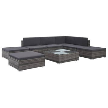 vidaXL 8-delige Loungeset met kussens poly rattan grijs, Verzenden, Nieuw, Loungeset