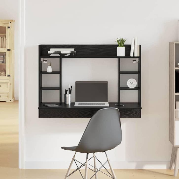 vidaXL Aan de muur bevestigd bureau Zwart eiken 105 x 48 x, Huis en Inrichting, Bureaus, Nieuw, Verzenden