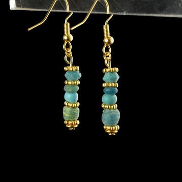 Oud-Romeins Oorbellen met Romeinse turquoise glazen kralen