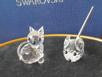 Swarovski - Beeldje - Mini poes en muisje - Kristal
