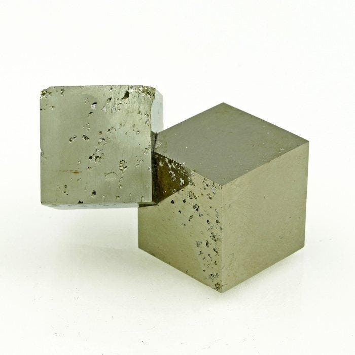 XL! Cubic Pyrite Twin Kristalen - Hoogte: 6.2 cm - Breedte:, Verzamelen, Mineralen en Fossielen