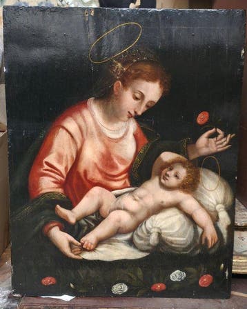 École italienne (XVII) - Virgen con Niño, Antiquités & Art