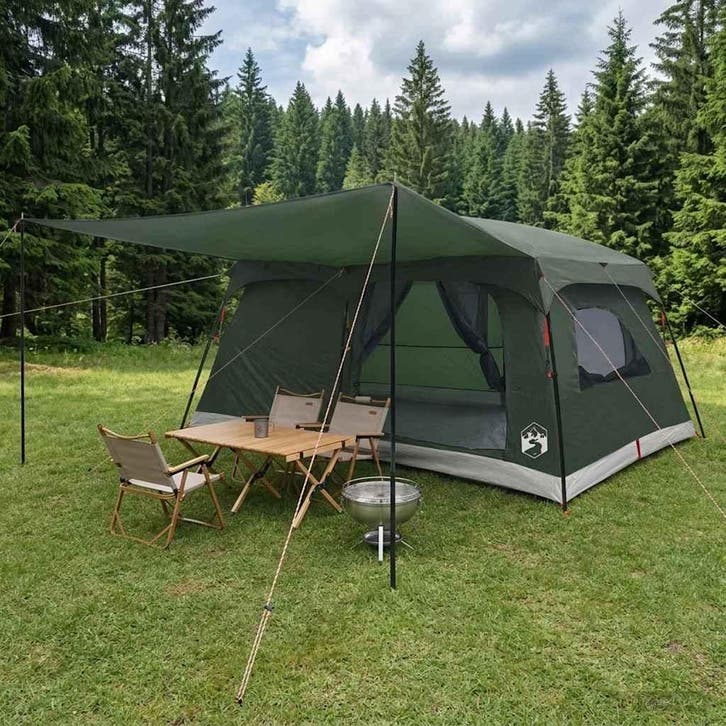 vidaXL Familietent 14-persoons Leger Groen Polyester en, Caravanes & Camping, Tentes, Envoi