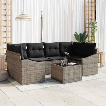 vidaXL Bankstel 7 st Grijs poly rattan, Verzenden, Nieuw