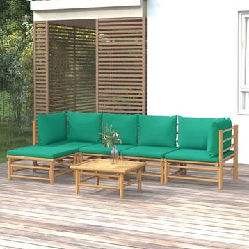 vidaXL 6-delige Loungeset met kussens bamboe groen, Tuin en Terras, Verzenden, Nieuw, Loungeset