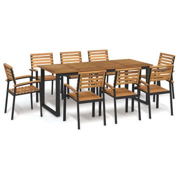 vidaXL 9-delige Tuinset massief acaciahout en metaal, Verzenden, Tuinset