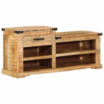 vidaXL Bank Bruin 110 x 35 x 50 cm Ruw Mango, Huis en Inrichting, Verzenden, Nieuw