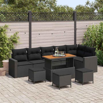 vidaXL Tuinbank Set 10 st Zwart poly rattan, Verzenden