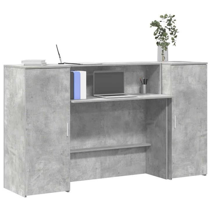 vidaXL Receptiebalie 180x50x103,5 cm bewerkt hout betongrijs, Maison & Meubles, Bureaux, Envoi