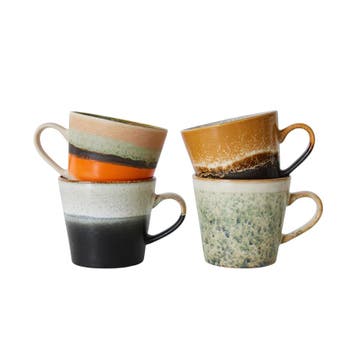 HKliving - 70's Cappuccino Mokken 4-delig - Hk Living Kopjes, Verzamelen, Verzenden, Nieuw