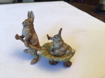 Snijwerk, La promenade - 5 cm - Koud geverfd brons, Antiek en Kunst