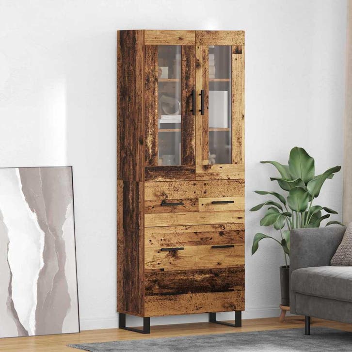 vidaXL Highboard met lade 2 pcs Oud Hout Bewerkt hout, Huis en Inrichting, Kasten | Dressoirs, Nieuw, Verzenden