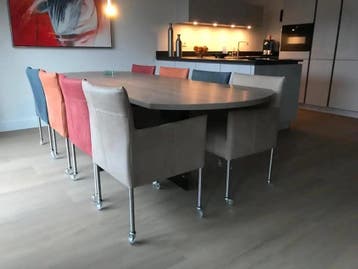 Leren kuip eetkamerstoelen met wielen - verschillende, Ophalen of Verzenden, Nieuw, Eén