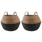 vidaXL Plantenpot met handvatten 2 pcs Zwart Ø 45 x 36 cm, Tuin en Terras, Verzenden, Nieuw