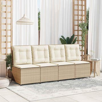 vidaXL Tuin Sofa met kussen Zwart en Crème Wit poly rattan, Verzenden, Nieuw
