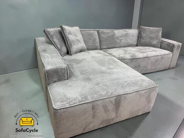 OVERSTOCK Belfast hoekzetel – modern, strak en ribstof toppe, Verzenden