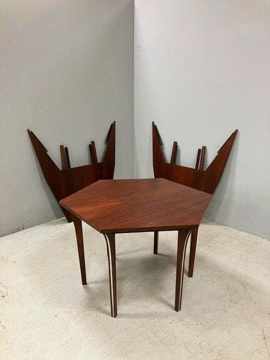 Uitschuifbare tafel - Hout - 60s Italian Design - hexagonale, Antiquités & Art, Art | Objets design