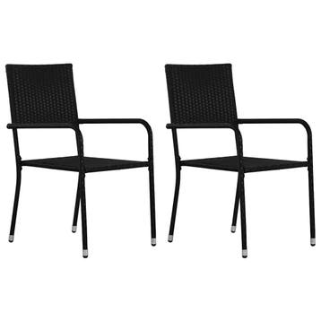 vidaXL Tuinstoelen 2 st stapelbaar poly rattan zwart, Tuin en Terras, Verzenden, Nieuw