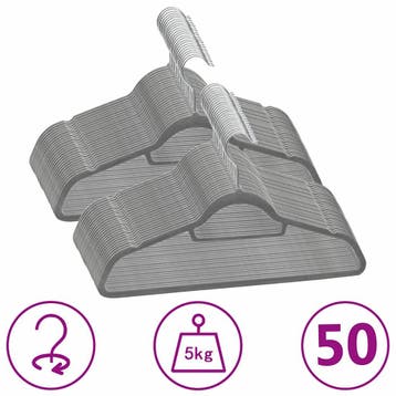 vidaXL 50-delige Kledinghangerset anti-slip fluweel grijs, Verzenden