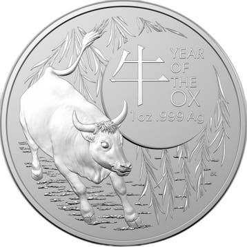 Zilveren munt Lunar RAM serie Os 2021 1 troy ounce