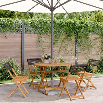 vidaXL 5-delige Tuinset poly rattan en massief hout zwart, Verzenden, Tuinset