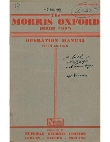 1951 MORRIS OXFORD INSTRUCTIEBOEKJE ENGELS
