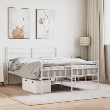 vidaXL Bedframe met hoofd- en voeteneinde metaal wit 140x190, Verzenden