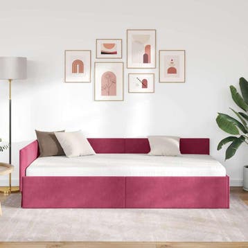 vidaXL Hoek Bed Frame Wijnrood 90 x 190 cm fluweel, Verzenden