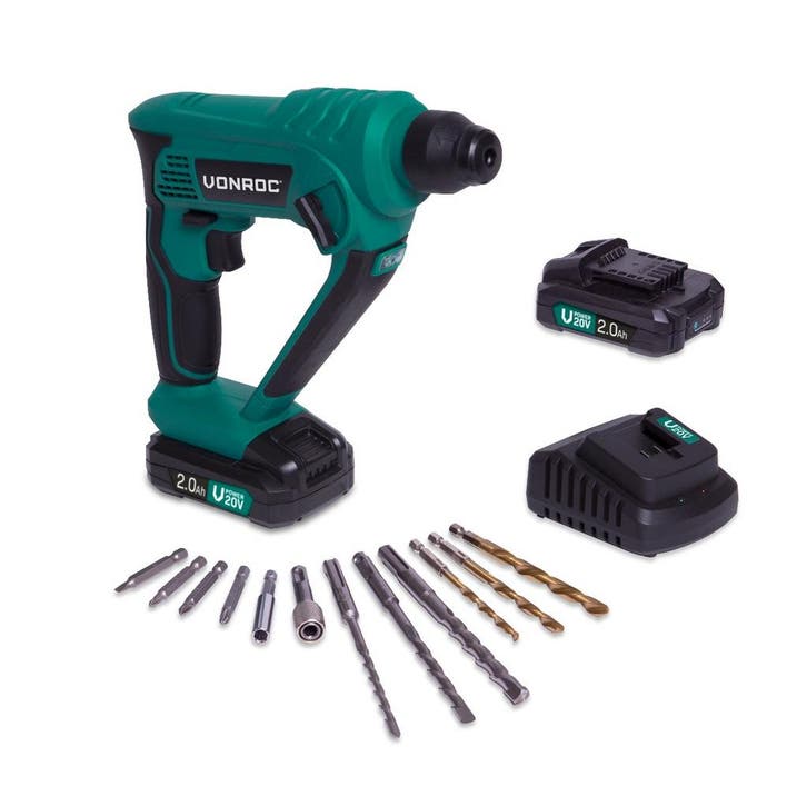 Accu boorhamer 20V - 2.0Ah | Incl. 2 accus en snellader, Bricolage & Construction, Outillage | Foreuses, Envoi