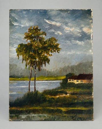 Julius Köckert (1827–1918) - Haus am See mit Birke