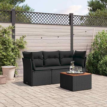 vidaXL 4-delige Loungeset met kussens poly rattan zwart, Verzenden, Loungeset