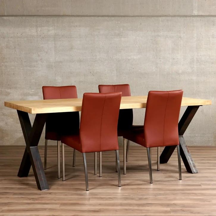 Set van 4 bruine leren eetkamerstoelen - bruin leer, Huis en Inrichting, Stoelen, Nieuw, Eén, Ophalen of Verzenden