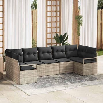vidaXL Bankstel 7 st Lichtgrijs poly rattan, Verzenden