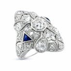 Ring Exclusieve platinum Art Deco 1,07ct diamant- en, Nieuw