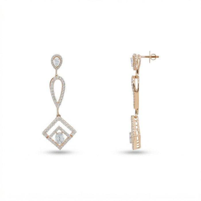 Oorbellen 18k rosegoud - 1.26ct. tw. Diamant (Natuurlijk) -, Bijoux, Sacs & Beauté, Boucles d'oreilles