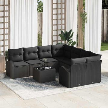 vidaXL Bankstel 9 st 8-Aantal zitplaatsen Zwart poly rattan, Verzenden, Nieuw
