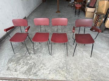 Stoel - Metaal, Synthetisch leder - Vier vintage stoelen