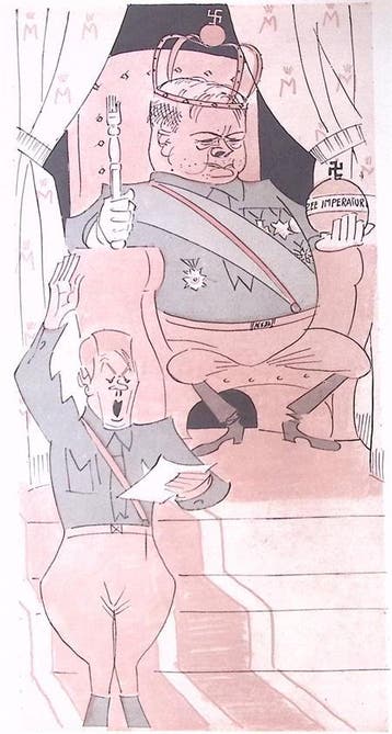Mussert als koning op spotprent (lijst optie, Lithos), Antiek en Kunst, Verzenden