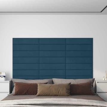 vidaXL Wand Hoofdbord 12 st Blauw Fluweel, Verzenden