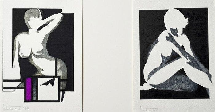 Eugène Eechaut (1928-2019) - Abstract figures ink diptych -, Antiquités & Art, Art | Objets design