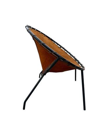 Stoel - Leder - Vintage-fauteuil in schelpvorm, bekleed met