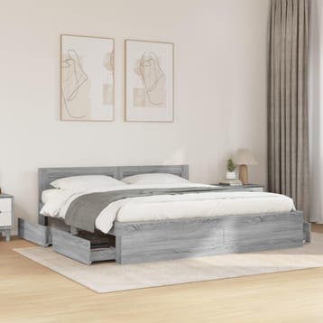 vidaXL Bedframe met hoofdeinde bewerkt hout grijs sonoma, Verzenden, Nieuw